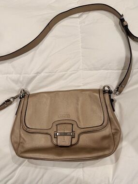 Coach Taupe Leather Shoulder Bag with Silver Hardware